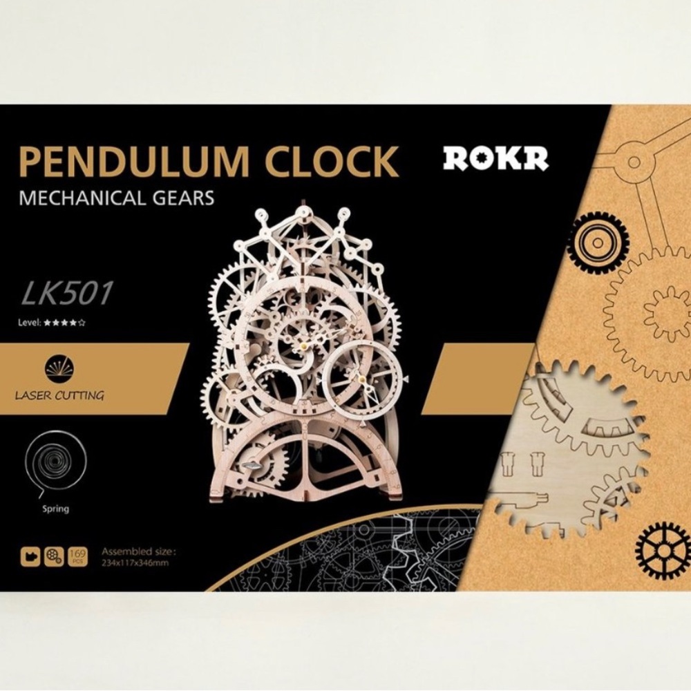Pendulum Clock Assembly Puzzle Mechanical Wooden Gear ROKR Engineering Kit Toys